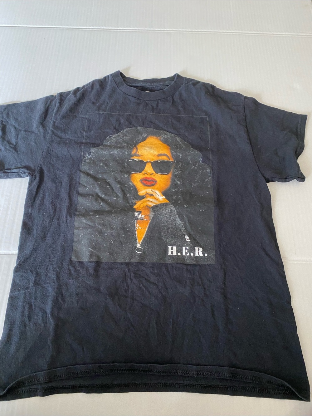 HER H.E.R. Graphic Black T-Shirt - Black 100% Cotton Size Medium t-shirt